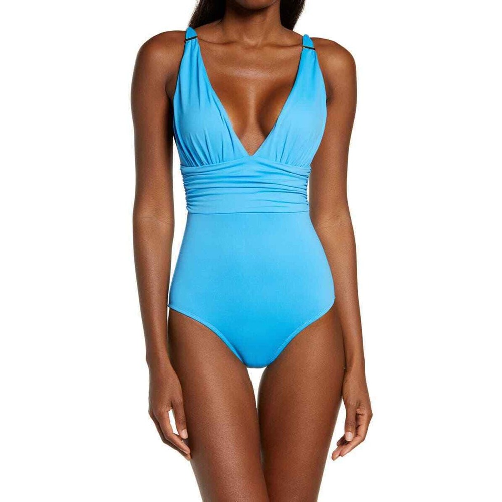 Melissa Odabash Sky Blue V-Neck One Piece